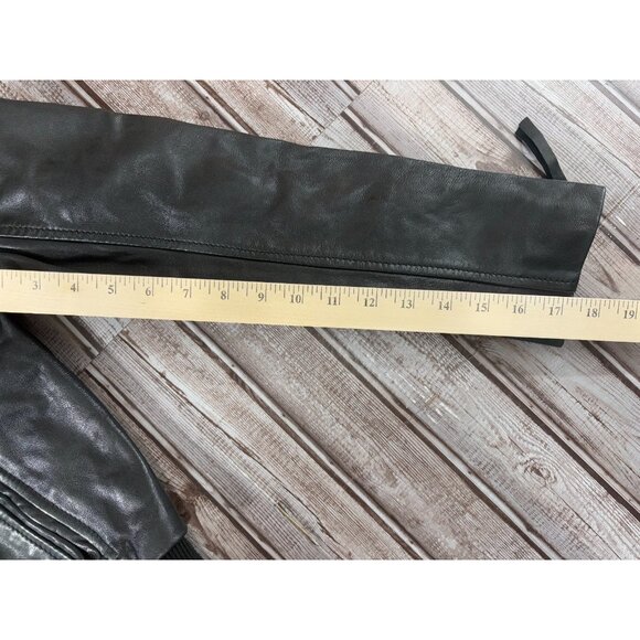 Members Only Dark Leather Bomber Jacket - Picture 7 of 8